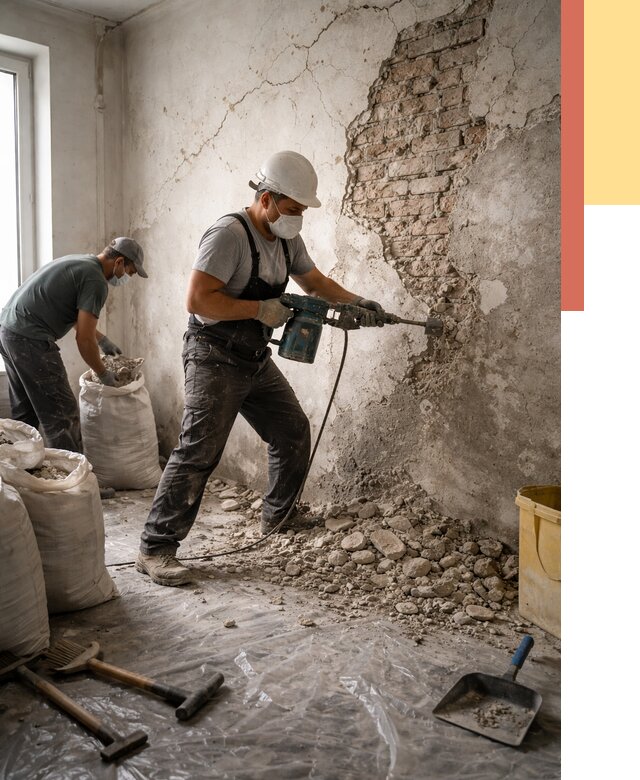 Демонтаж штукатурки со стен в Смоленске от 7384 руб/м² — быстро и недорого | ОТДЕЛОЧНИК-Смл