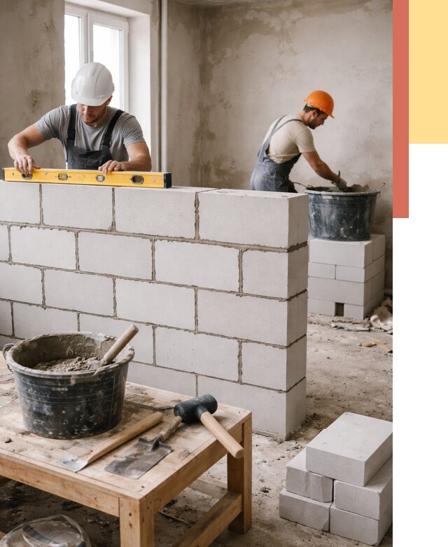 Кладка перегородок из газобетона в Смоленске от 3282 руб. под ключ | ОТДЕЛОЧНИК-Смл