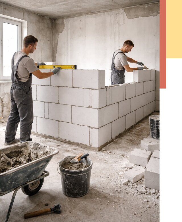 Кладка перегородок из ПГП в Смоленске от 2564 руб./м2 — монтаж и возведение под ключ | ОТДЕЛОЧНИК-Смл