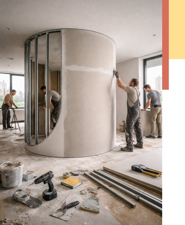 Радиусная перегородка из гипсокартона в Смоленске от 2974 руб. под ключ | ОТДЕЛОЧНИК-Смл