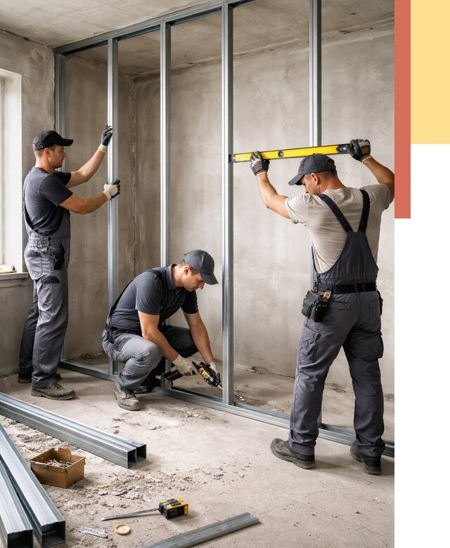 Монтаж каркаса перегородки из профиля в Смоленске от 769 руб. | ОТДЕЛОЧНИК-Смл