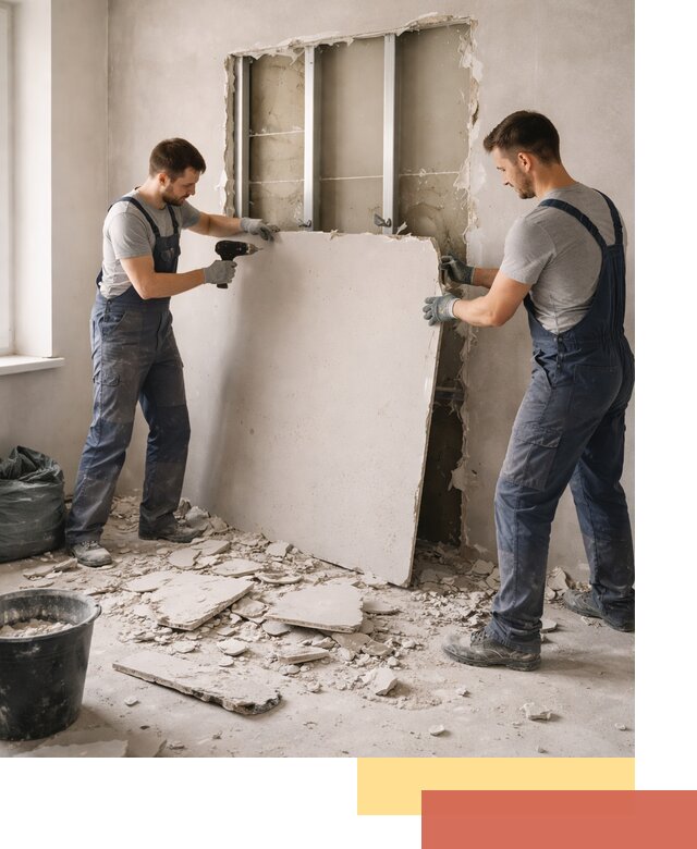 Демонтаж перегородки из гипсокартона в Смоленске быстрый и аккуратный