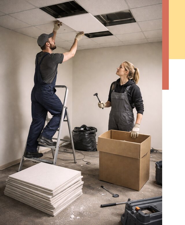 Демонтаж потолочной плитки в Смоленске от 4615 руб. быстро и недорого | ОТДЕЛОЧНИК-Смл