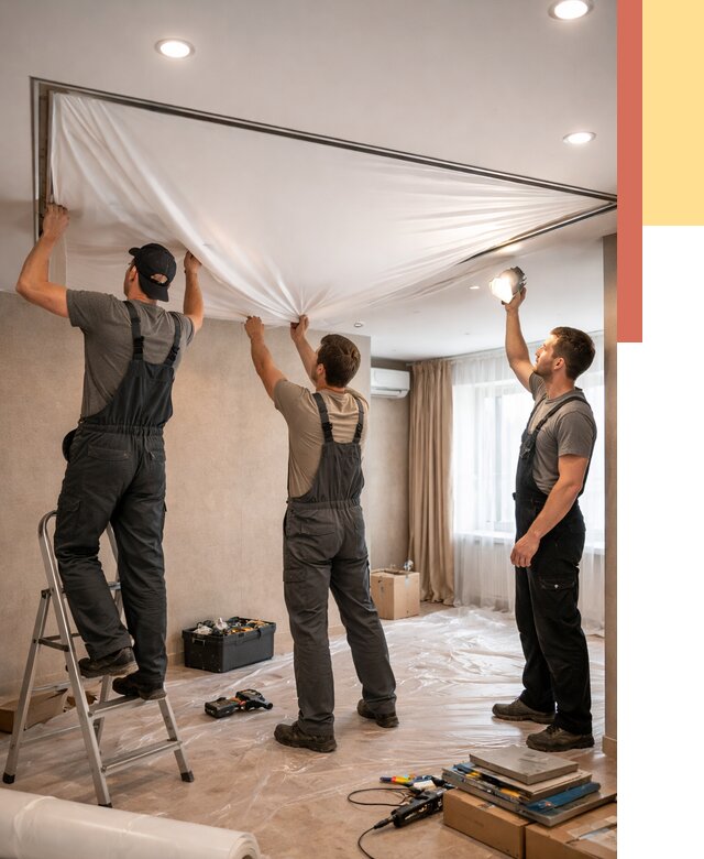 Монтаж ПВХ натяжного потолка в Смоленске от 3589 руб. под ключ | ОТДЕЛОЧНИК-Смл