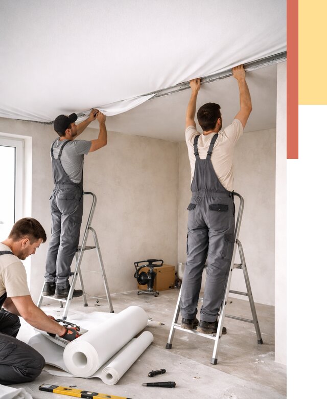 Монтаж тканевого натяжного потолка в Смоленске от 3589 руб. под ключ | ОТДЕЛОЧНИК-Смл