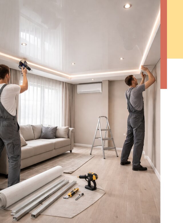 Монтаж глянцевого натяжного потолка в Смоленске от 769 руб. под ключ | ОТДЕЛОЧНИК-Смл