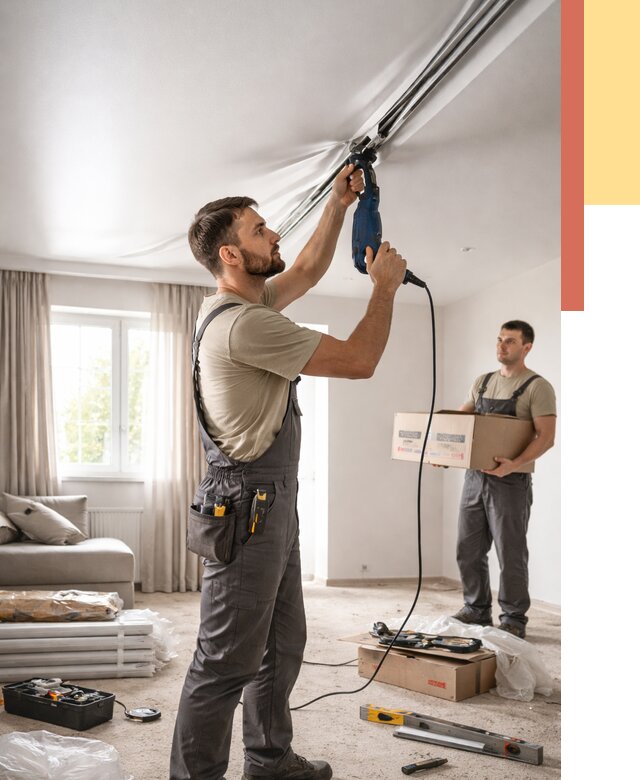 Монтаж сатинового натяжного потолка в Смоленске от 3589 руб. | Быстро, недорого — ОТДЕЛОЧНИК-Смл