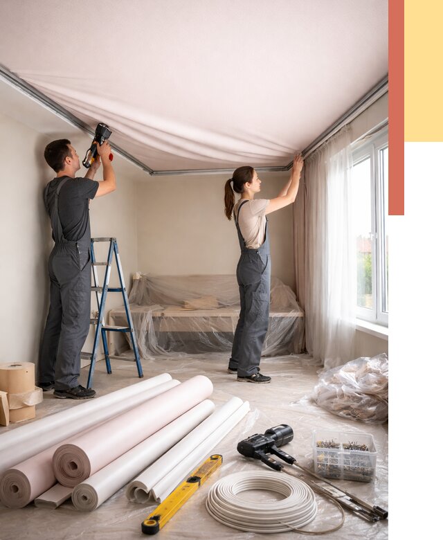 Монтаж цветного натяжного потолка в Смоленске от 4307 руб/м² — быстро и недорого | ОТДЕЛОЧНИК-Смл