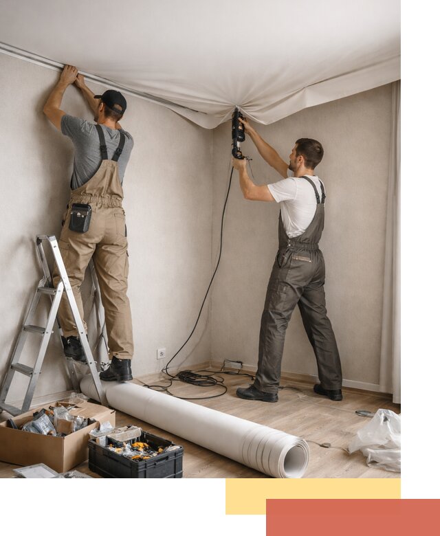 Монтаж цветного натяжного потолка в Смоленске за один день