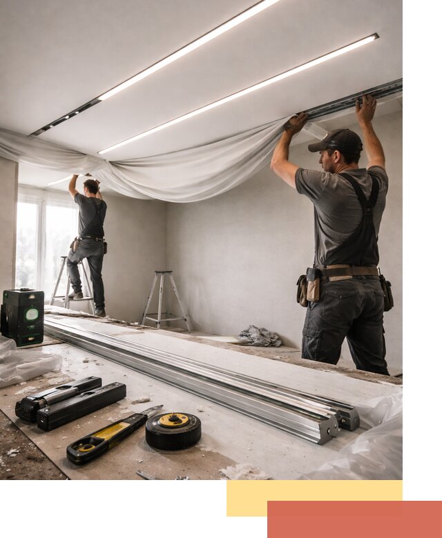 Монтаж натяжных потолков со световыми линиями в Смоленске