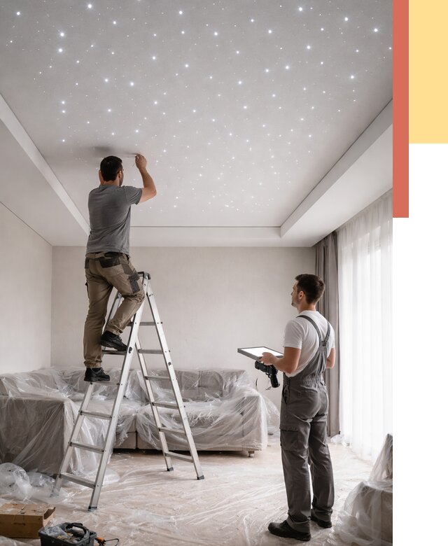 Монтаж натяжного потолка «звездное небо» в Смоленске от 6666 руб. | ОТДЕЛОЧНИК-Смл