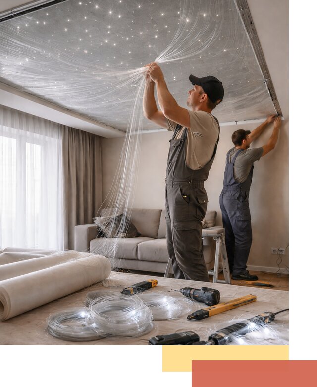 Монтаж натяжного потолка «Звездное небо» в Смоленске