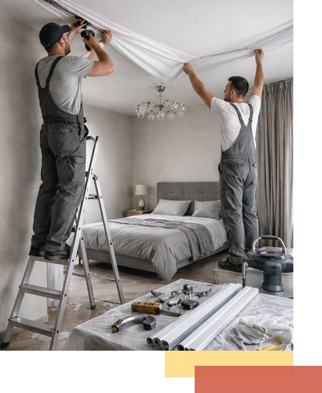 Монтаж натяжного потолка в спальне в Смоленске