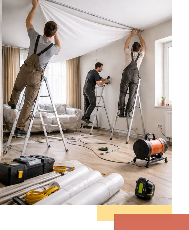 Монтаж натяжного потолка в гостиной в Смоленске