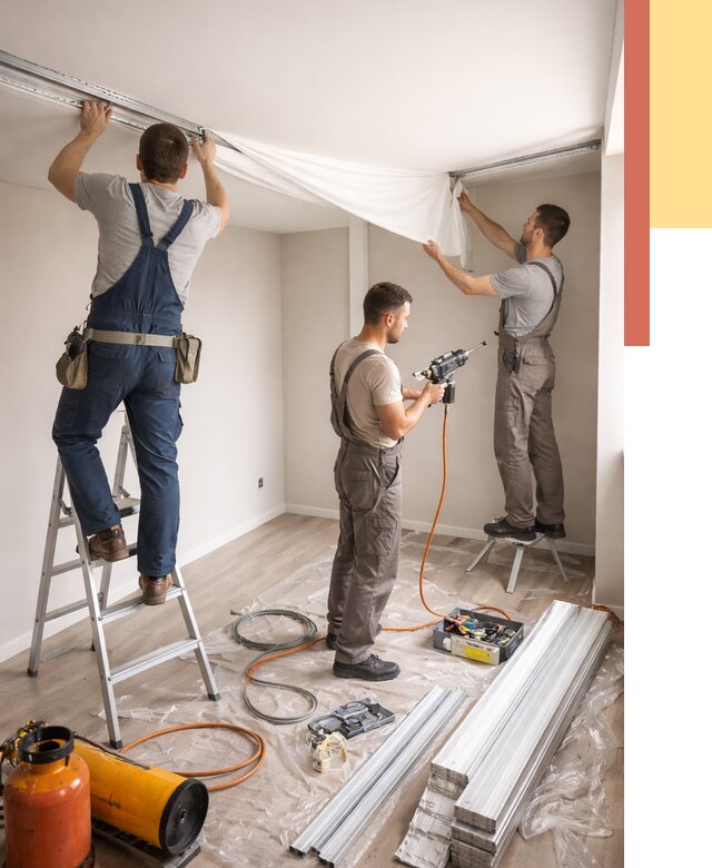 Монтаж натяжного потолка в студии в Смоленске от 5640 руб. — быстро и недорого | ОТДЕЛОЧНИК-Смл