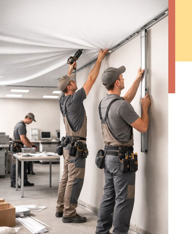 Монтаж натяжного потолка в офисе в Смоленске от 461 руб/м² — быстро и недорого | ОТДЕЛОЧНИК-Смл