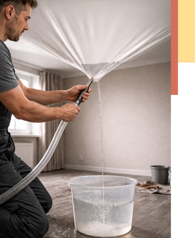 Слив воды с натяжного потолка в Смоленске от 2564 руб. быстро и недорого | ОТДЕЛОЧНИК-Смл