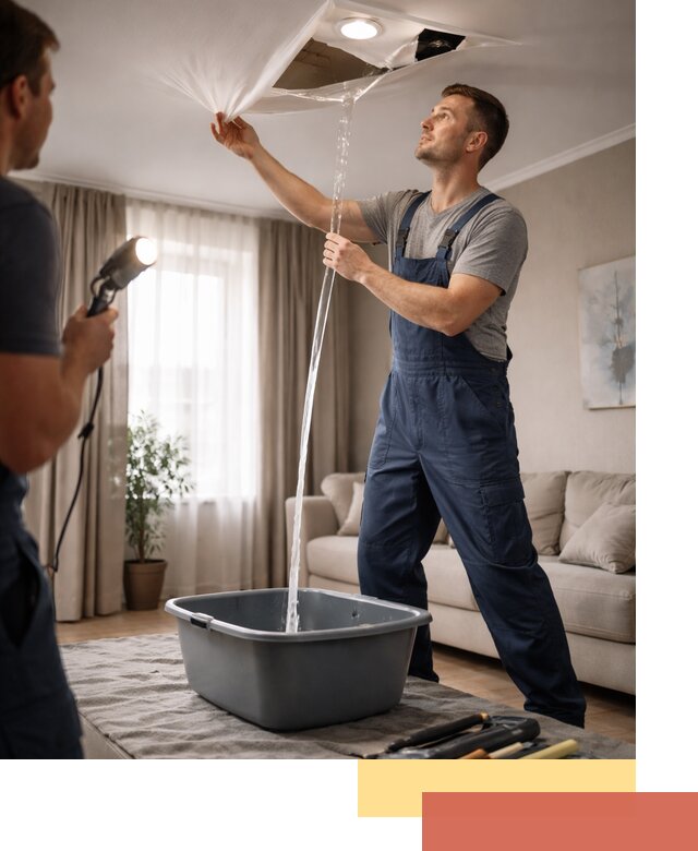 Слив воды с натяжного потолка в Смоленске быстро и аккуратно